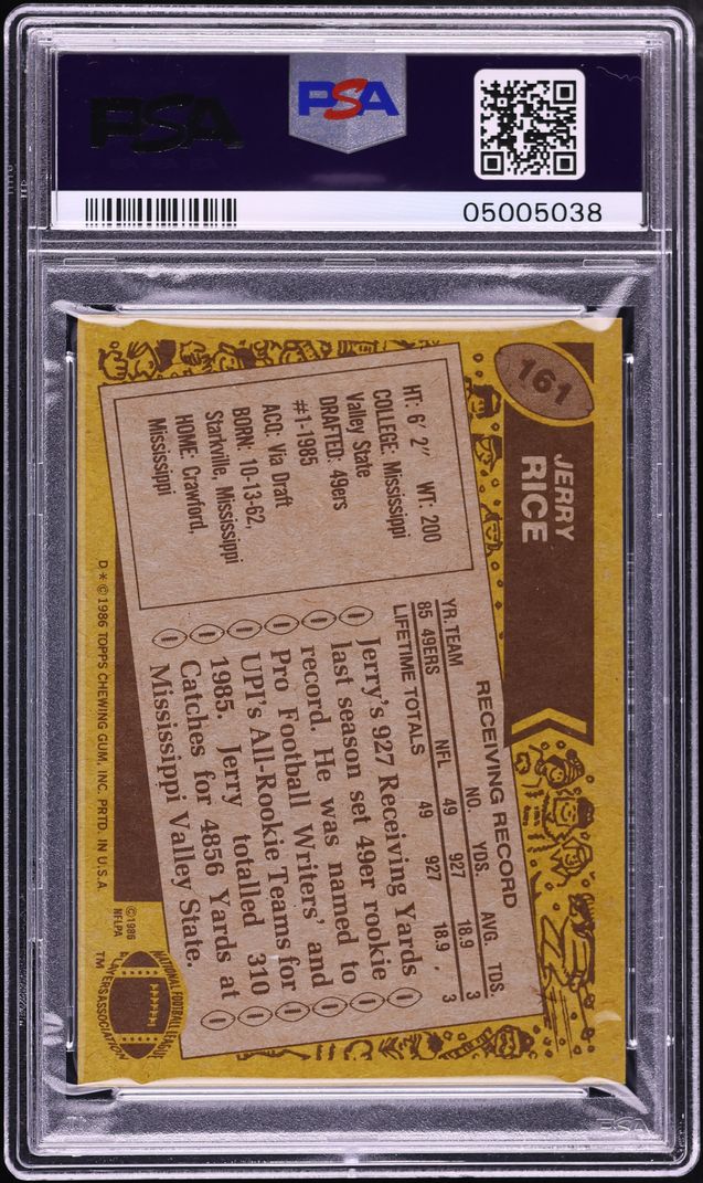 1986 Topps Football Jerry Rice ROOKIE #161 PSA 10 GEM MINT