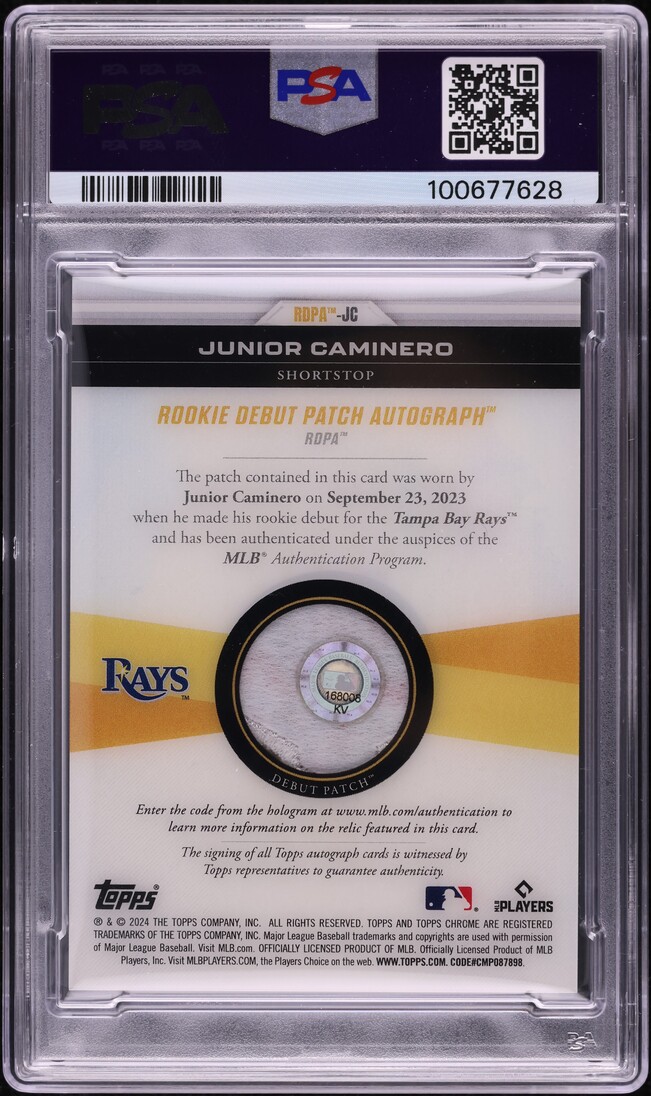 2024 Topps Chrome Update Junior Caminero ROOKIE MLB DEBUT PATCH AUTO 1/1 PSA 9