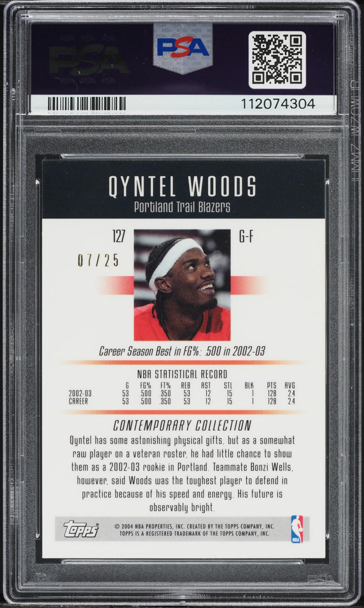 2003 Topps Contemporary Collection Gold Qyntel Woods ROOKIE /25 #127 PSA 6 EXMT