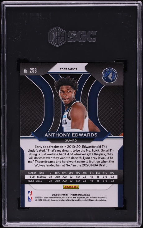 2020 Panini Prizm Red White Blue Anthony Edwards ROOKIE #258 SGC 10 GEM MINT