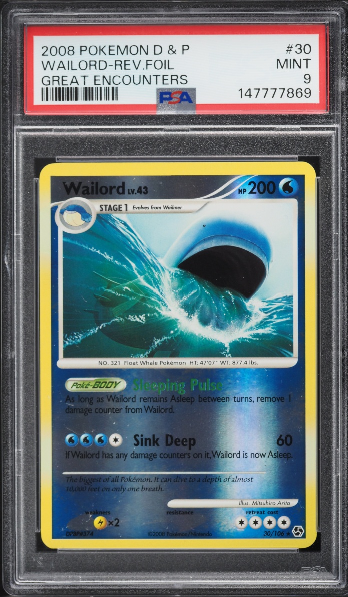 2008 Pokemon Diamond & Pearl Great Encounters Reverse Foil Wailord #30 PSA 9 MINT