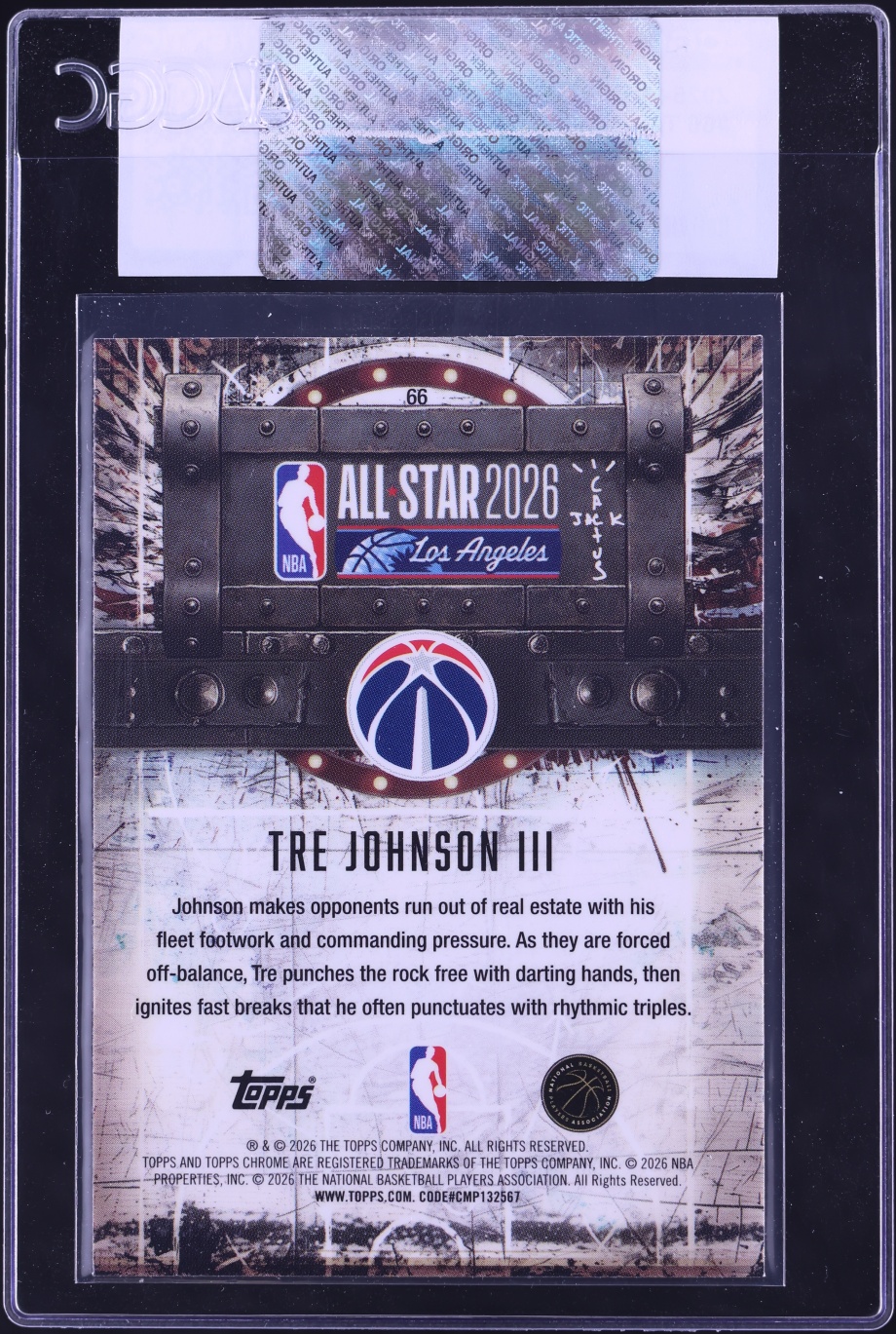 2025 Topps Chrome Cactus Jack X ASG Tre Johnson III ROOKIE #66 CGC AUTH
