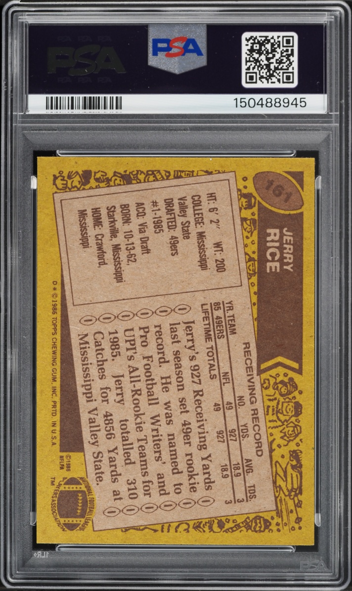 1986 Topps Football Jerry Rice ROOKIE #161 PSA 8 NM-MT