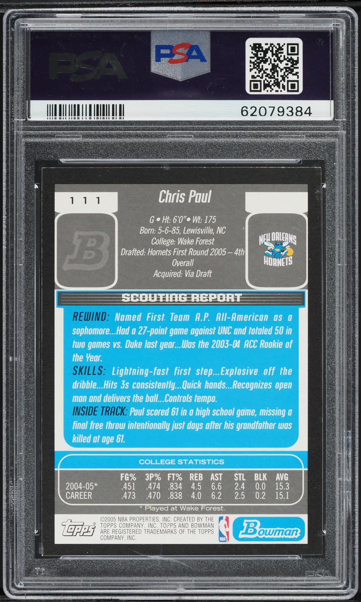 2005 Bowman Basketball Chris Paul ROOKIE #111 PSA 8 NM-MT