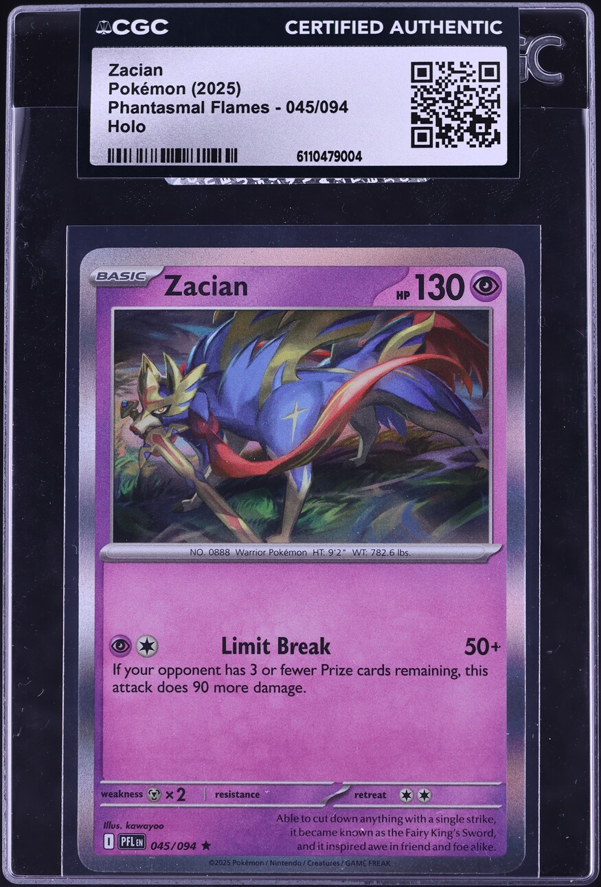 2025 Pokemon Mega Evolution Phantasmal Flames Holo Zacian #45 CGC AUTH