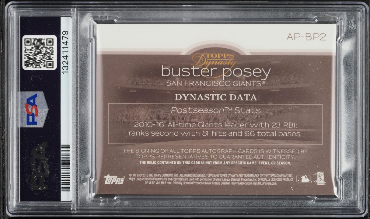 2018 Topps Dynasty Buster Posey PATCH AUTO /10 #BP2 PSA 9 MINT