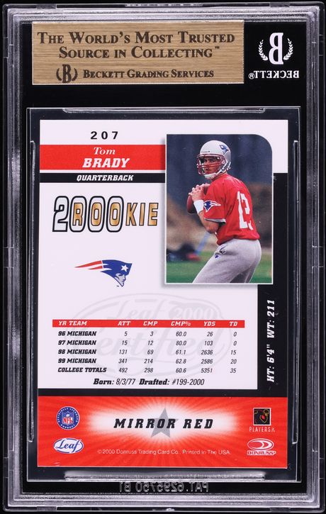 2000 Leaf Certified Mirror Red Tom Brady ROOKIE #207 BGS 9.5 GEM MINT