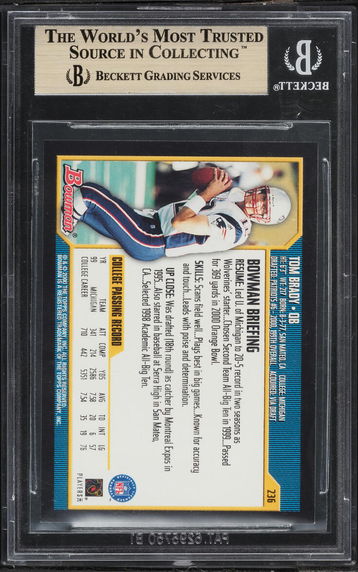 2000 Bowman Football Tom Brady ROOKIE #236 BGS 9.5 GEM MINT