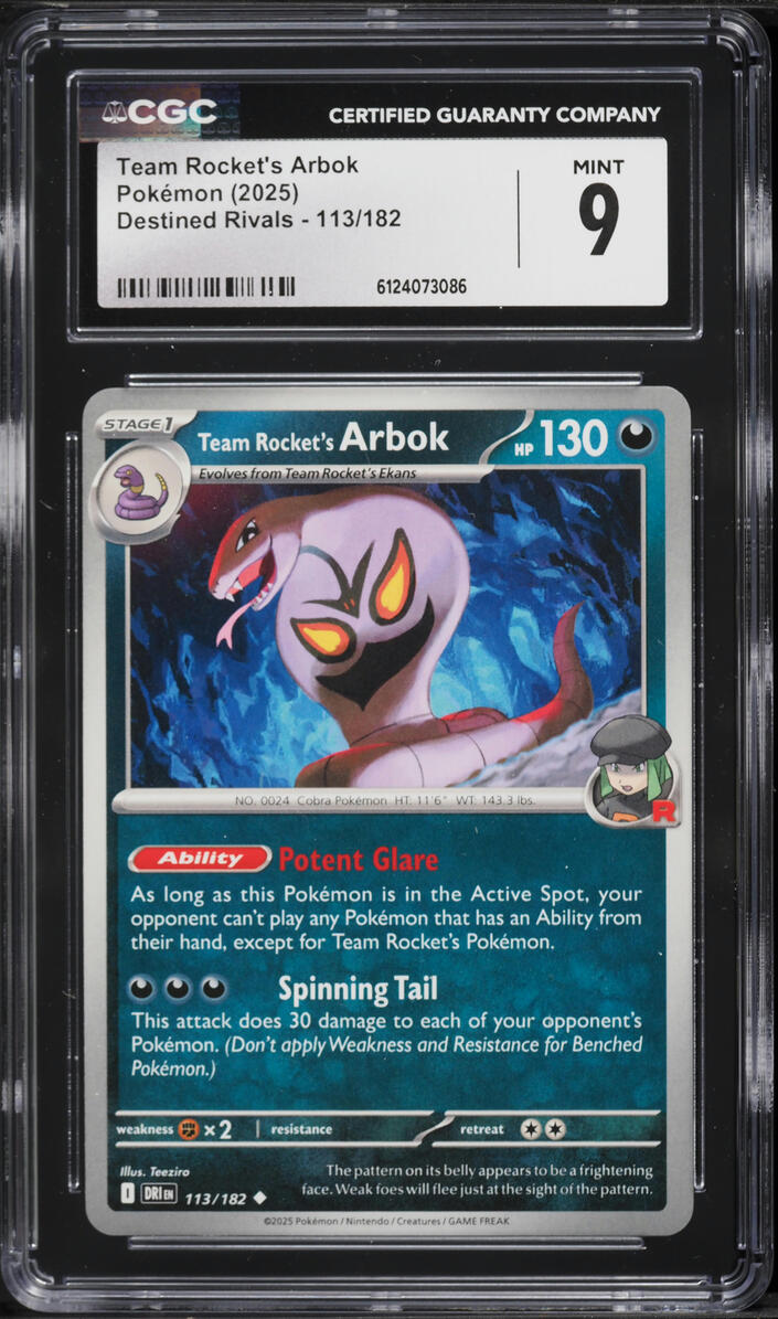 2025 Pokemon Scarlet & Violet Destined Rivals Team Rocket's Arbok #113 CGC 9 MINT