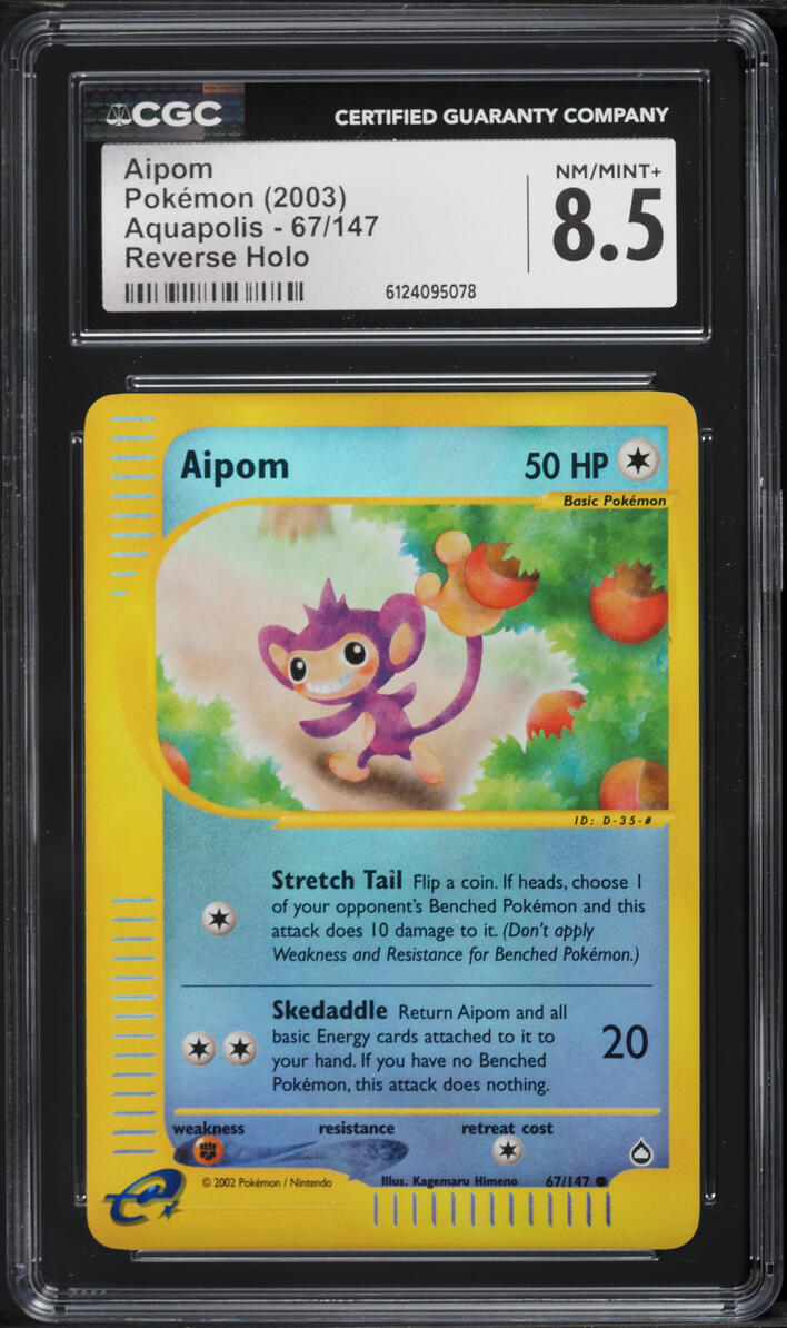 2003 Pokemon Aquapolis Reverse Holo Aipom #67 CGC 8.5 NM-MT+