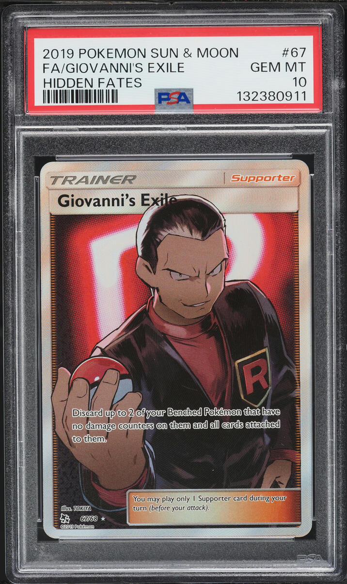 2019 Pokemon Sun & Moon Hidden Fates Full Art Giovanni's Exile #67 PSA 10 GEM MINT