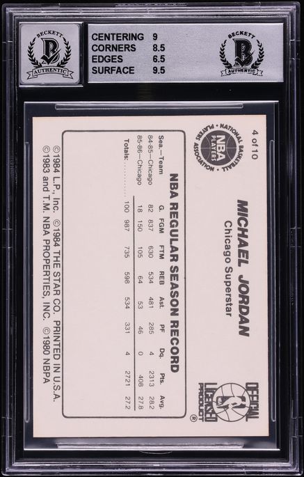 1986 Star Basketball Michael Jordan ROOKIE AUTO #4 BAS BGS 7.5 NRMT+