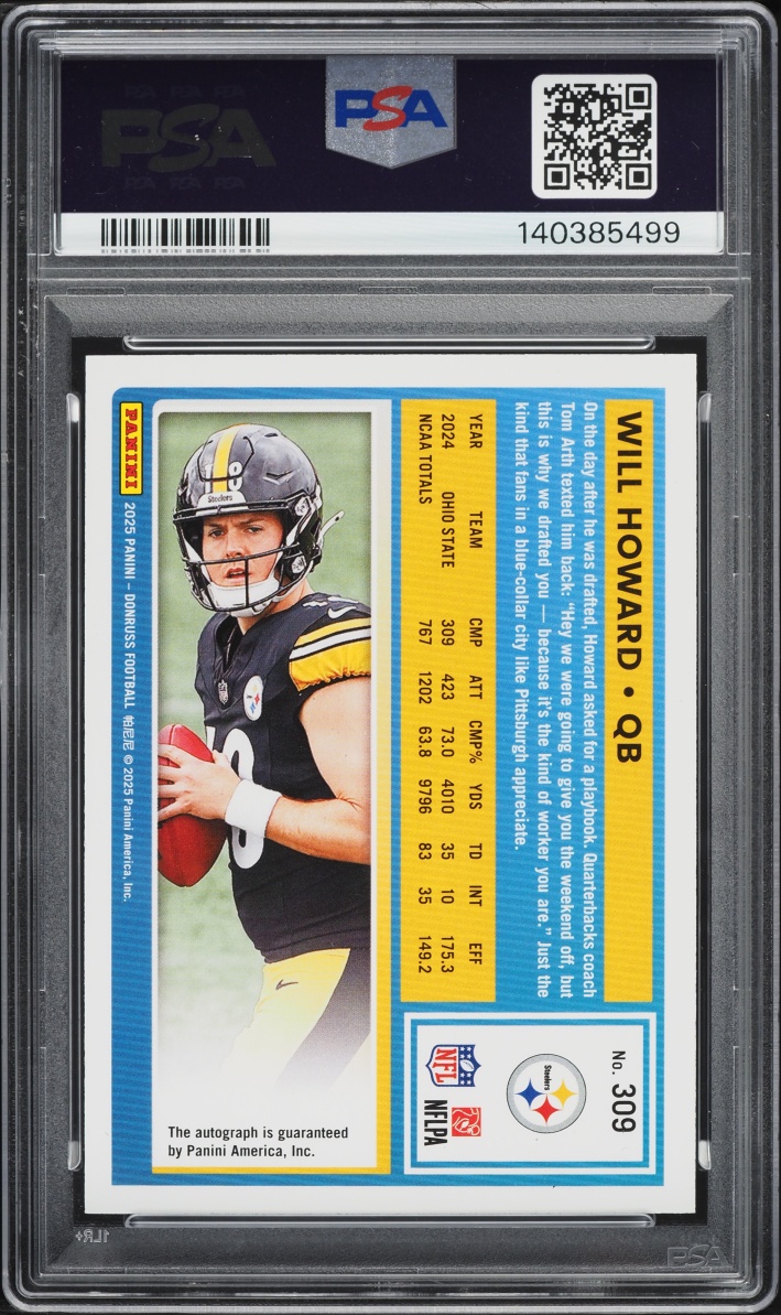 2025 Donruss Football Will Howard ROOKIE AUTO /199 #309 PSA 10 GEM MINT
