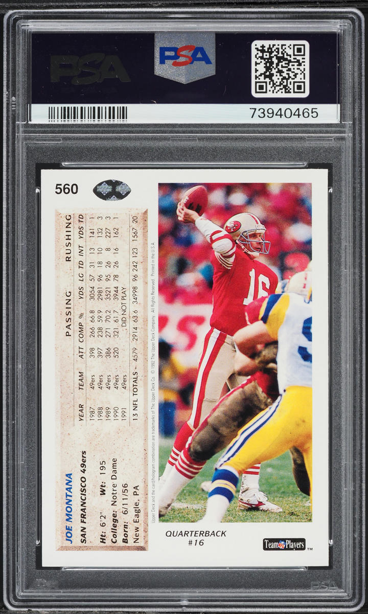 1992 Upper Deck Football Joe Montana #560 PSA 9 MINT