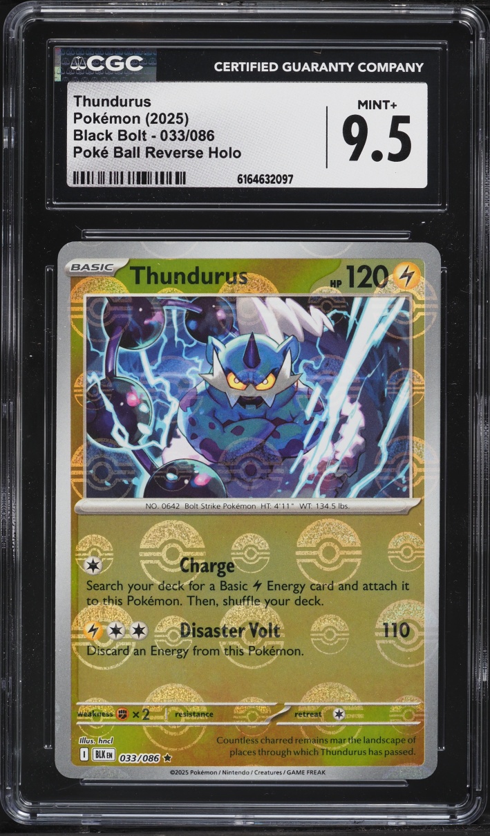 2025 Pokemon Scarlet & Violet Black Bolt Poke Ball Reverse Holo Thundurus #33 CGC 9.5 MINT+