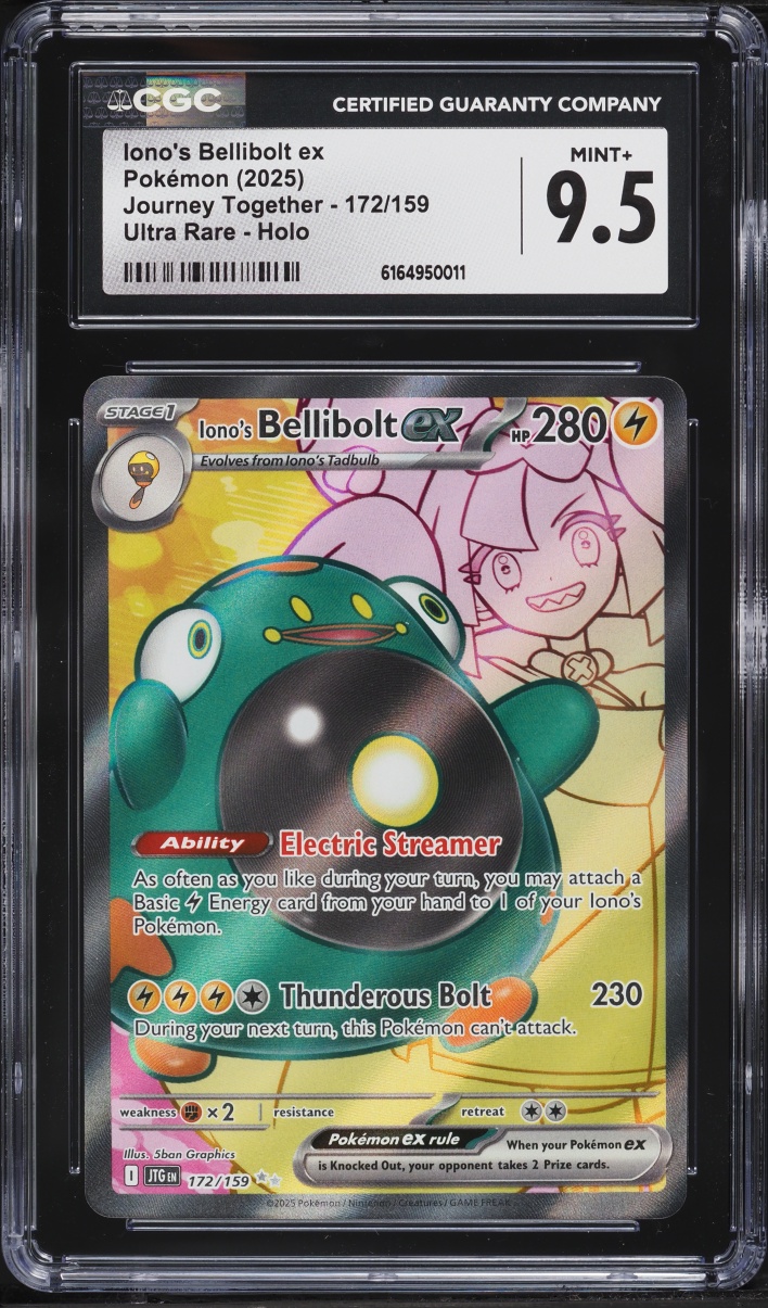 2025 Pokemon Scarlet & Violet Journey Together Full Art Iono's Bellibolt ex #172 CGC 9.5 MINT+