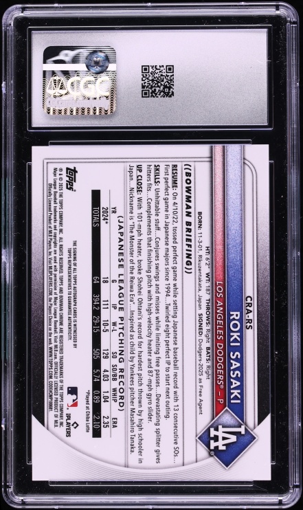 2025 Bowman Chrome Roki Sasaki ROOKIE AUTO #CRA-RS CGC 9 MINT