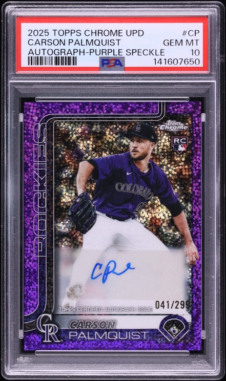 2025 Topps Chrome Update Purple Speckle Carson Palmquist ROOKIE AUTO /299 #AC-CP PSA 10 GEM