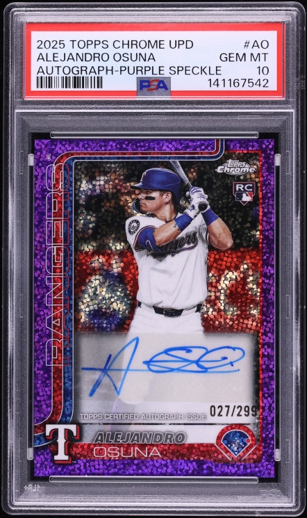 2025 Topps Chrome Update Purple Speckle Alejandro Osuna ROOKIE AUTO /299 #AC-AO PSA 10 GEM MINT