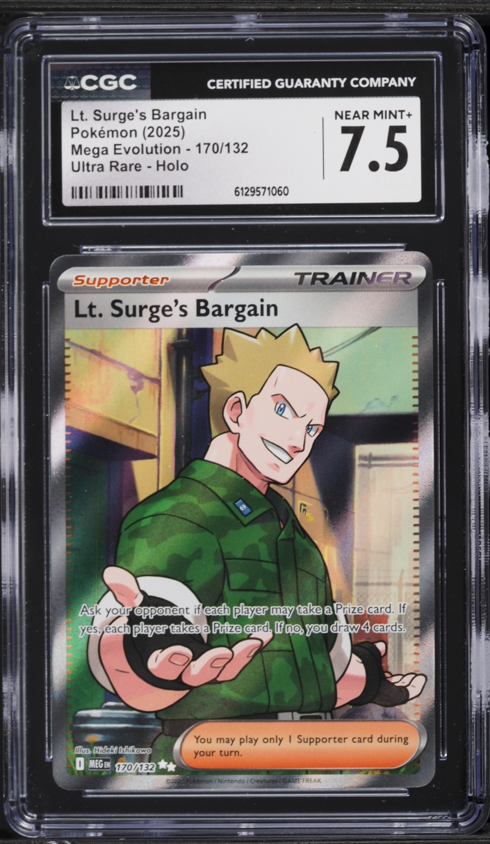 2025 Pokemon Mega Evolution Full Art Lt. Surge's Bargain #170 CGC 7.5 NRMT+