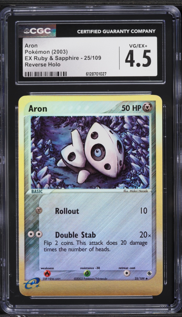 2003 Pokemon EX Ruby & Sapphire Reverse Holo Aron #25 CGC 4.5 VGEX+