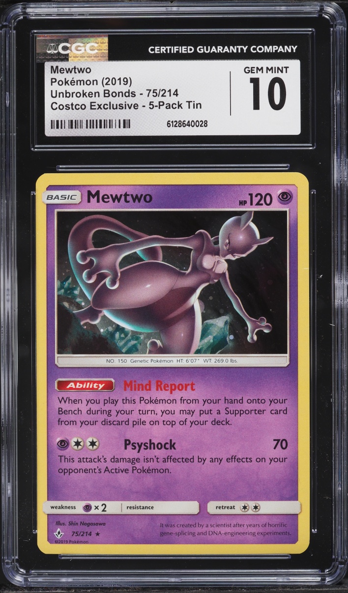 2019 Pokemon Sun & Moon Unbroken Bonds Costco Exclusive Mewtwo #75 CGC 10 GEM MINT