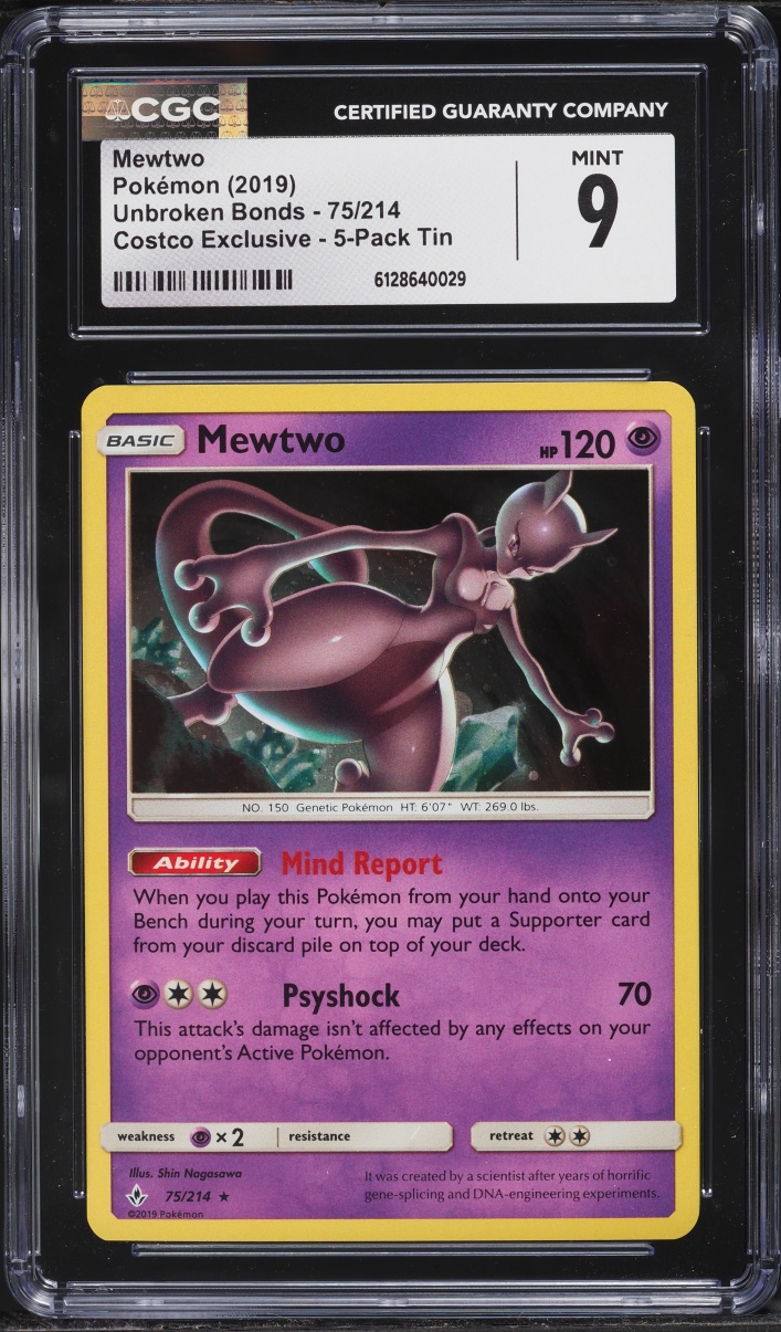 2019 Pokemon Sun & Moon Unbroken Bonds Costco Exclusive Mewtwo #75 CGC 9 MINT