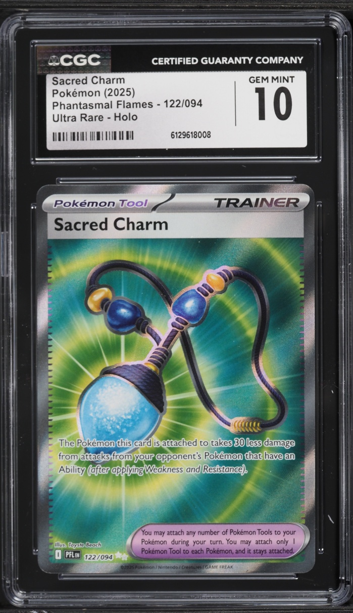 2025 Pokemon Mega Phantasmal Flames Full Art Sacred Charm #122 CGC 10 GEM MINT