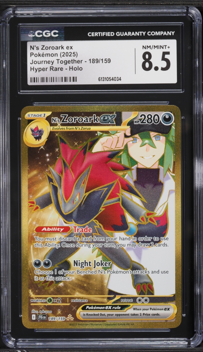 2025 Pokemon Scarlet & Violet Journey Together Gold Rare N's Zoroark ex #189 CGC 8.5 NM-MT+