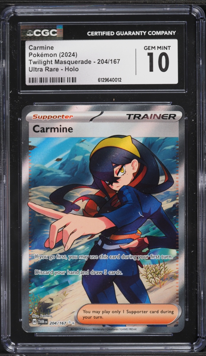 2024 Pokemon Scarlet & Violet Twilight Masquerade Full Art Carmine #204 CGC 10 GEM MINT