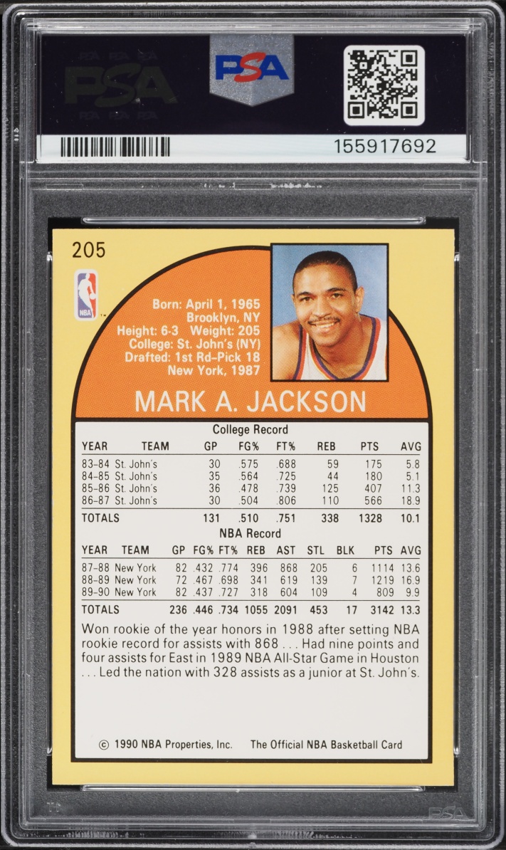 1990 Hoops Mark Jackson #205 PSA 9 MINT