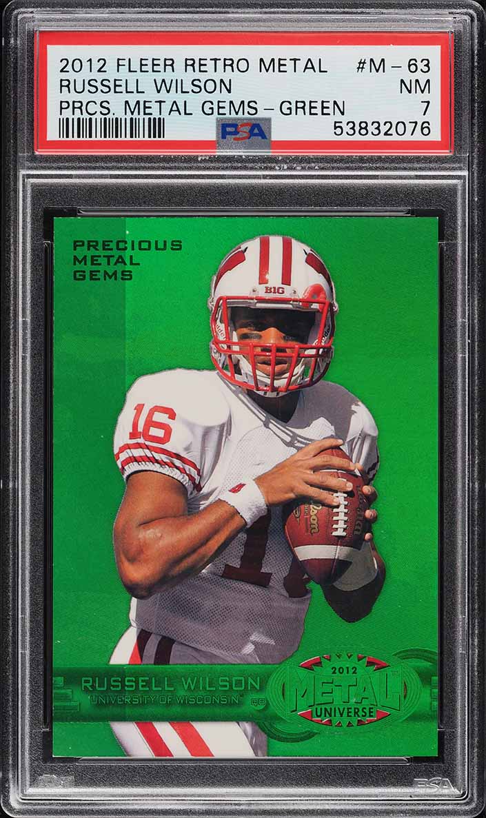 2012 Fleer Retro Metal Precious Metal Gems PMG Green Russell Wilson ROOKIE /10 #M-63 PSA 7 NRMT