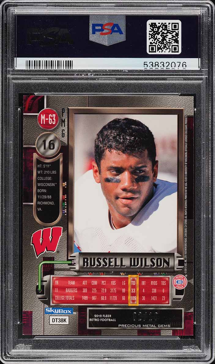 2012 Fleer Retro Metal Precious Metal Gems PMG Green Russell Wilson ROOKIE /10 #M-63 PSA 7 NRMT