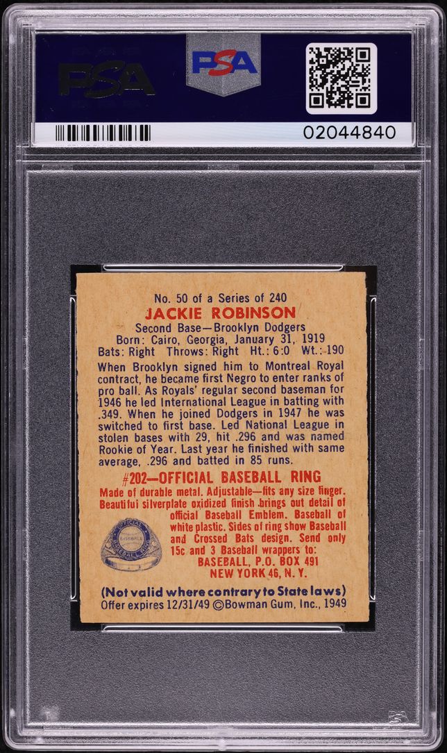 1949 Bowman Jackie Robinson ROOKIE #50 PSA 8 NM-MT