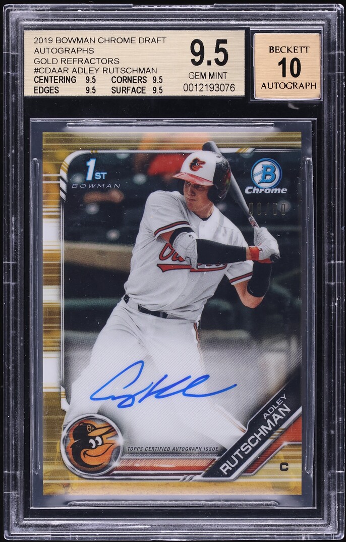 2019 Bowman Chrome Draft Gold Refractor Adley Rutschman PROSPECT AUTO /50 #CDA-AR BGS 9.5 GEM