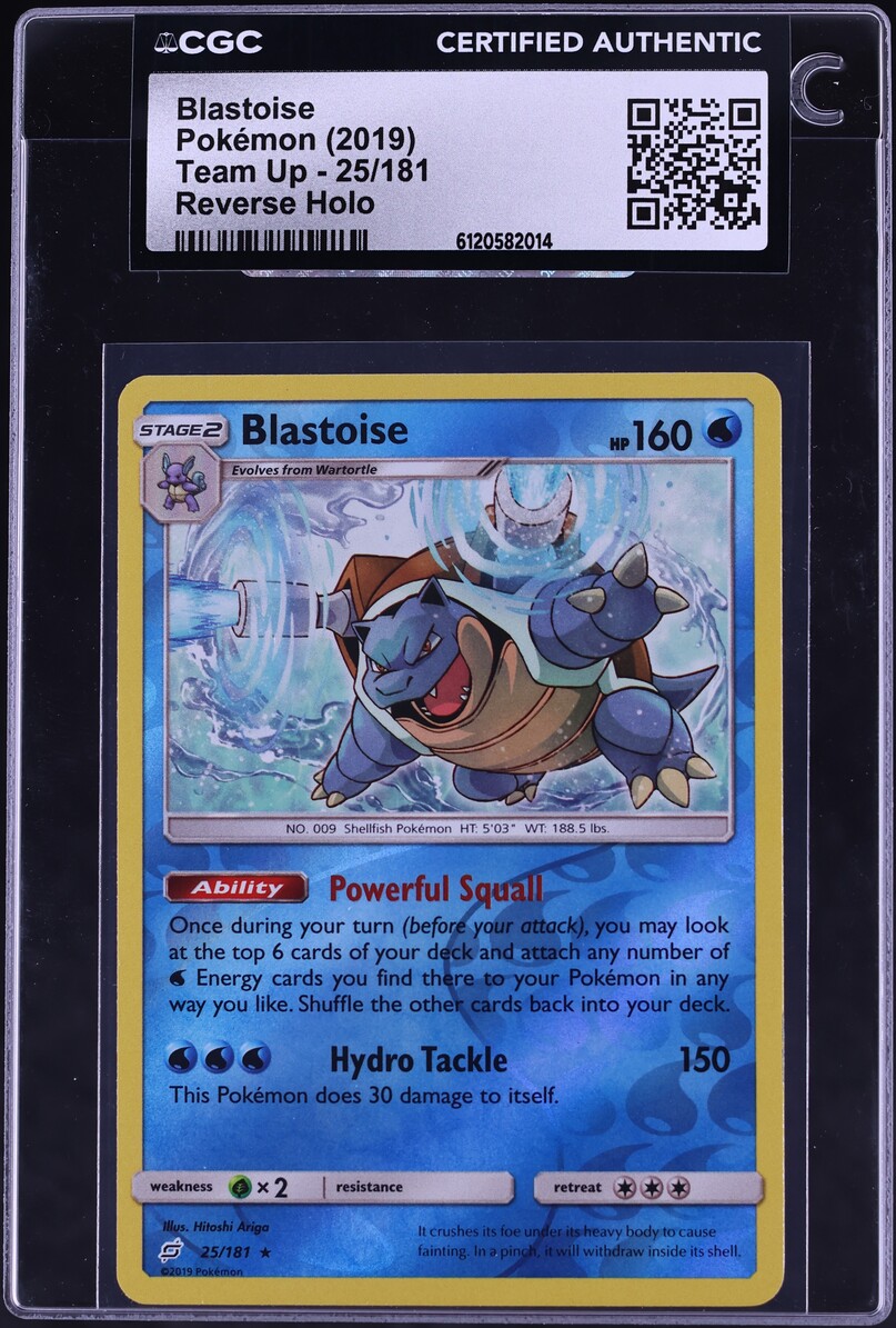 2019 Pokemon Sun & Moon Team Up Reverse Holo Blastoise #25 CGC AUTH
