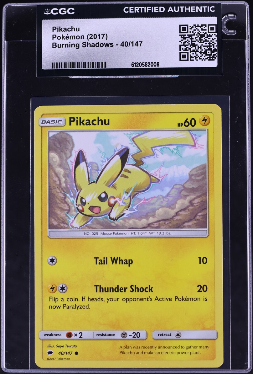 2017 Pokemon Sun & Moon Burning Shadows Pikachu #40 CGC AUTH