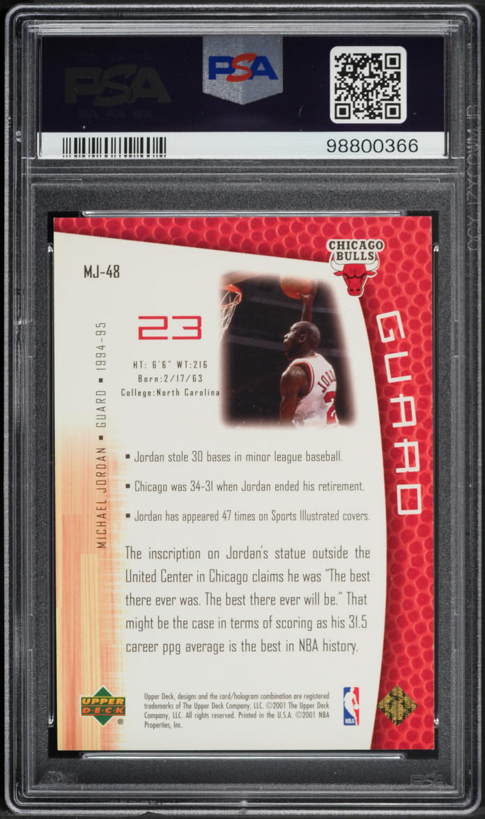 2001 Upper Deck MJ's Back 23 Karat Gold Michael Jordan /23 #MJ-48 PSA 8