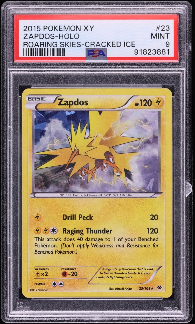 2015 Pokemon XY Roaring Skies Cracked Ice Holo Zapdos #23 PSA 9 MINT