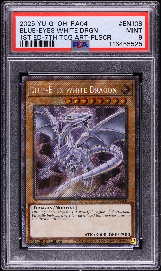 2025 Yu-Gi-Oh! RA04 1st Edition Platinum Secret Rare Blue-Eyes White Dragon #RA04-EN108 PSA 9