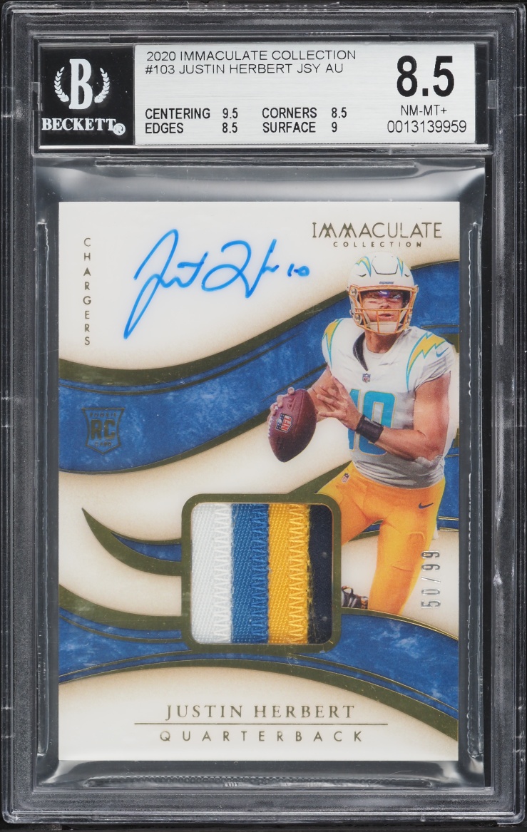 2020 Immaculate Collection Justin Herbert ROOKIE PATCH AUTO /99 #103 BGS 8.5 NM-MT+