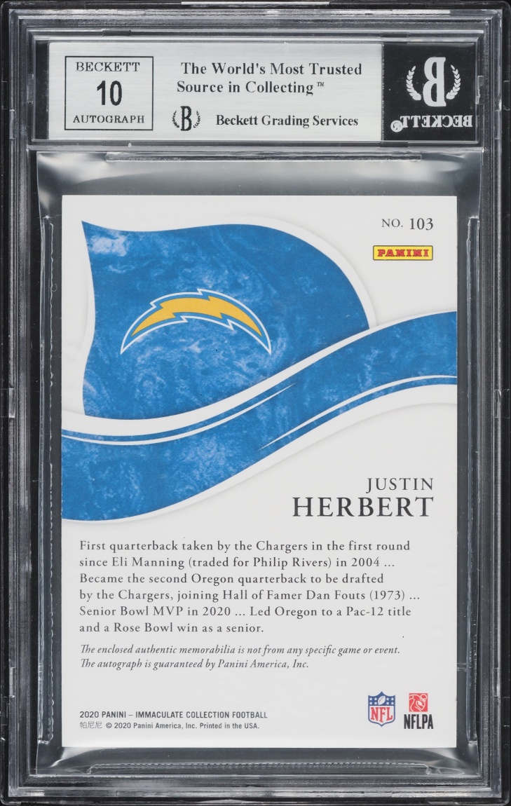 2020 Immaculate Collection Justin Herbert ROOKIE PATCH AUTO /99 #103 BGS 8.5 NM-MT+