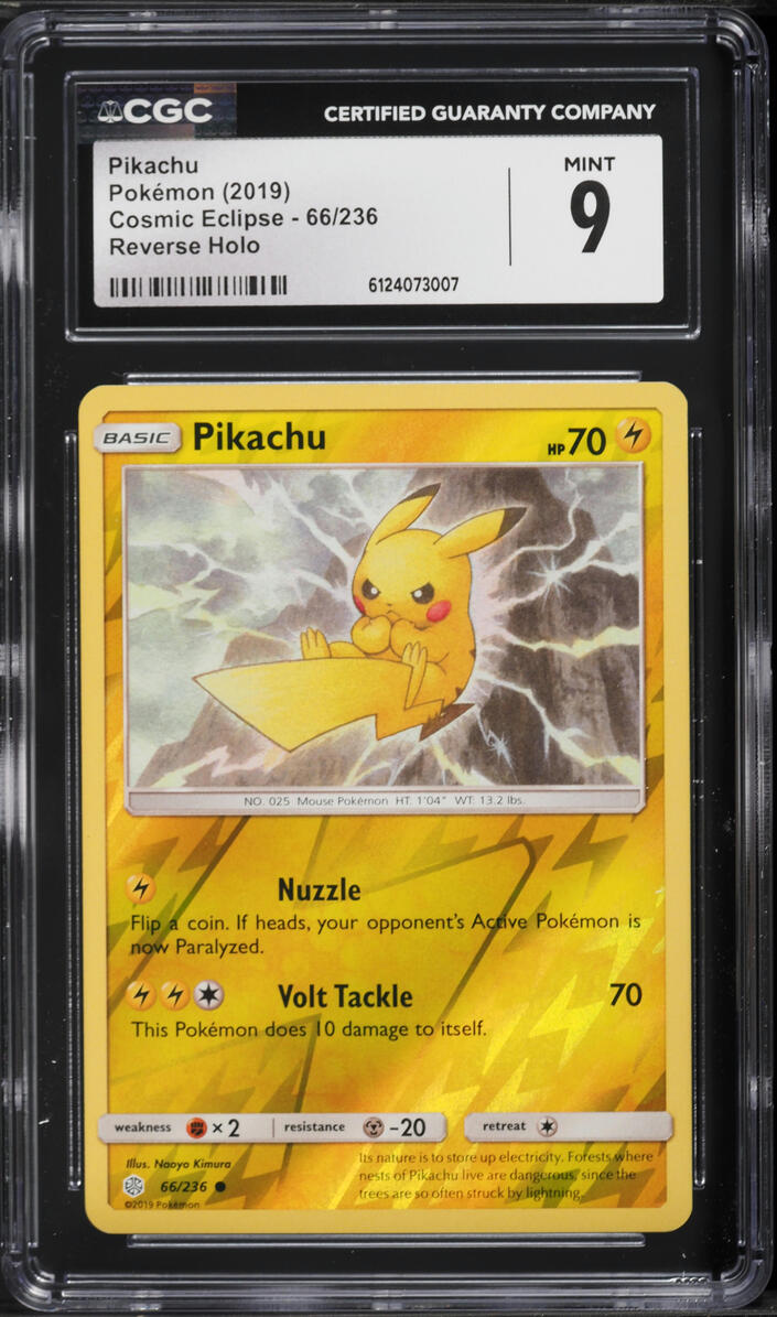 2019 Pokemon Sun & Moon Cosmic Eclipse Reverse Holo Pikachu #66 CGC 9 MINT