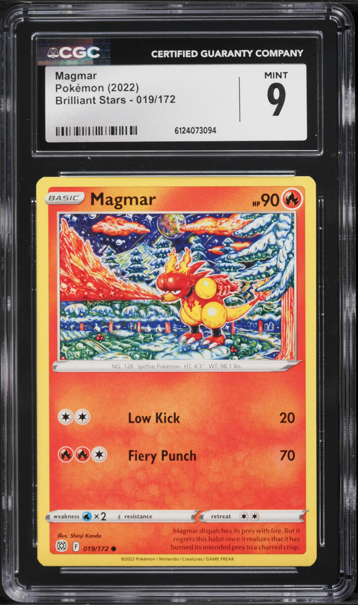 2022 Pokemon Sword & Shield Brilliant Stars Magmar #19 CGC 9 MINT