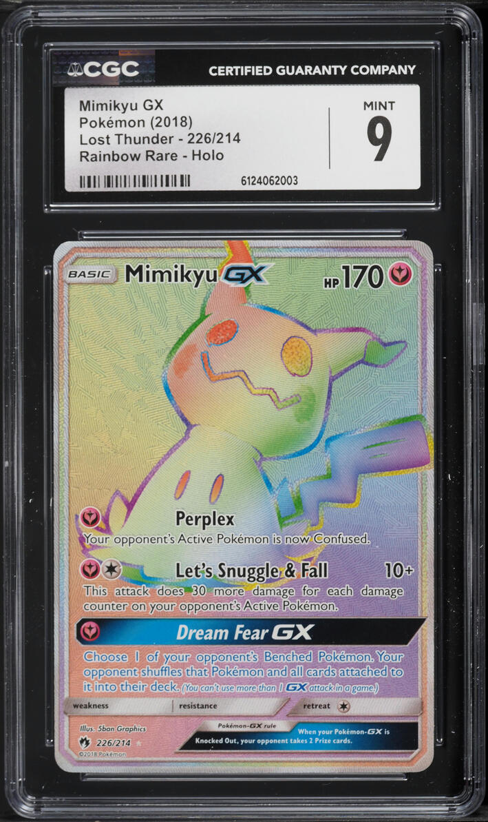 2018 Pokemon Sun & Moon Lost Thunder Rainbow Rare Mimikyu GX #226 CGC 9 MINT