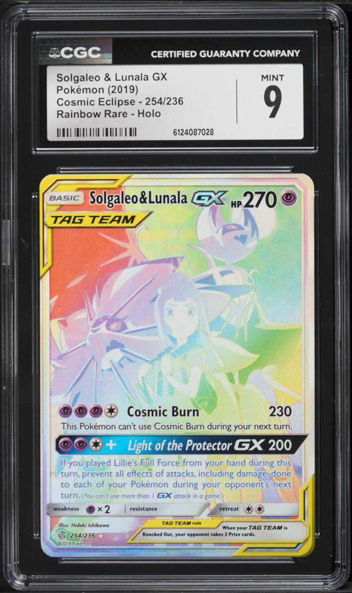 2019 Pokemon Sun & Moon Cosmic Eclipse Rainbow Rare Solgaleo & Lunala GX #254 CGC 9 MINT