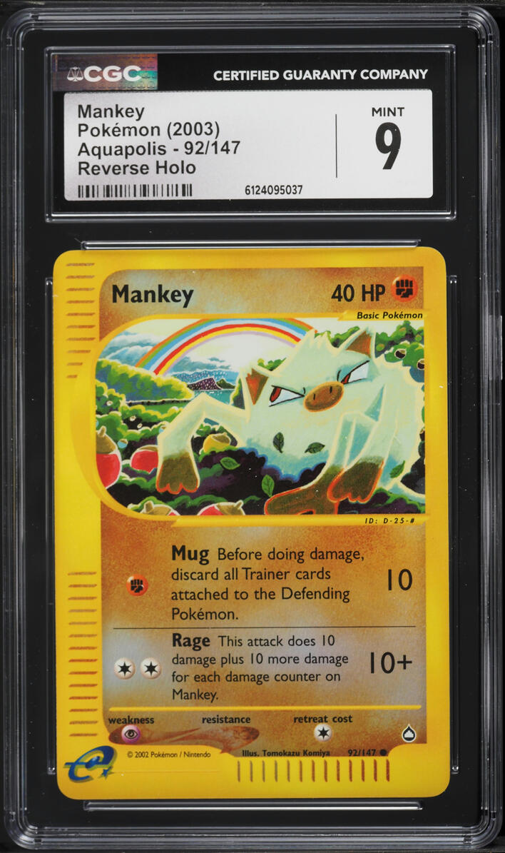 2003 Pokemon Aquapolis Reverse Holo Mankey #92 CGC 9 MINT