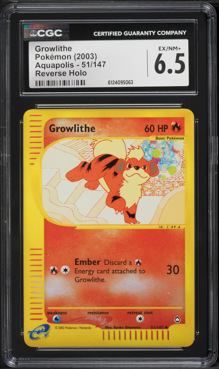 2003 Pokemon Aquapolis Reverse Holo Growlithe #51 CGC 6.5 EXMT+