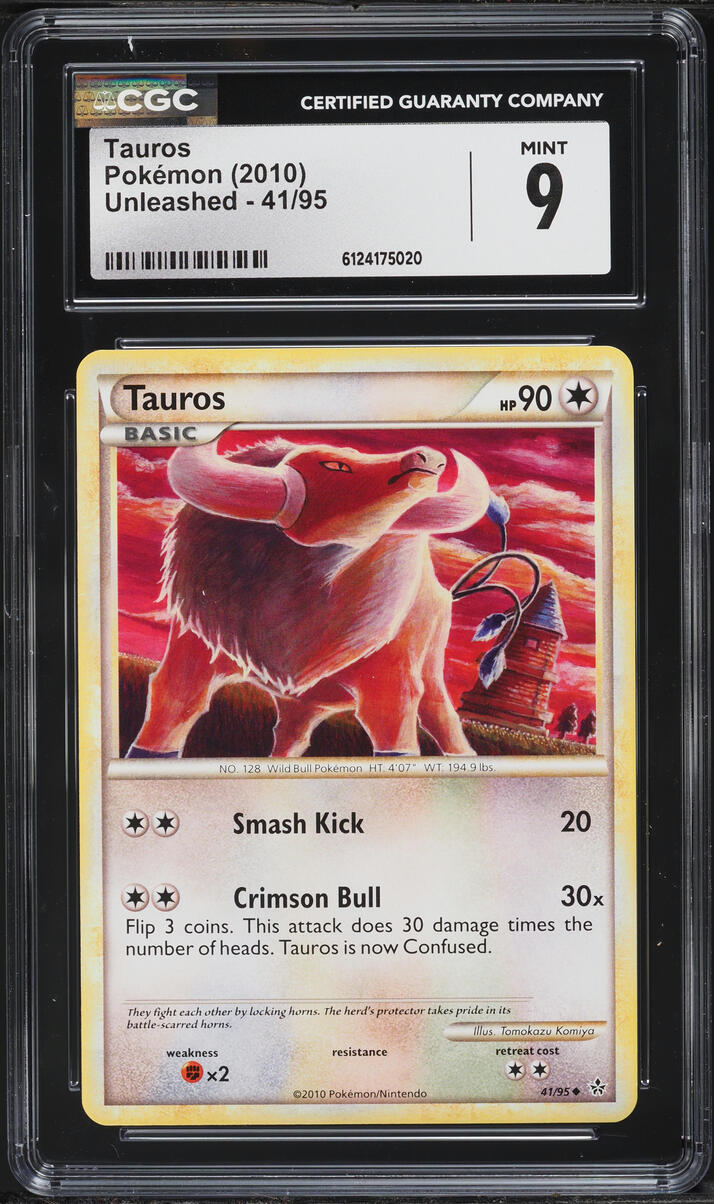 2010 Pokemon HeartGold & SoulSilver Unleashed Tauros #41 CGC 9 MINT