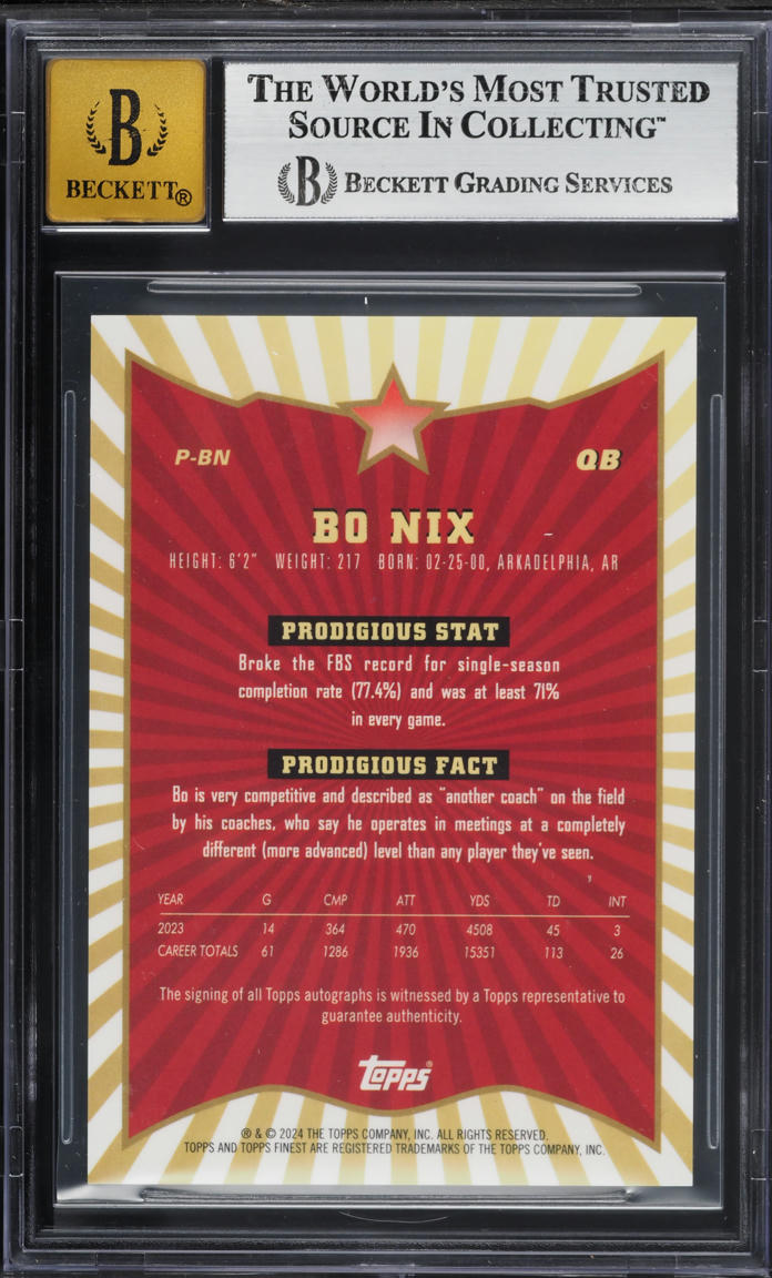 2024 Finest Prodigies Bo Nix ROOKIE AUTO #P-BN BGS 9 MINT